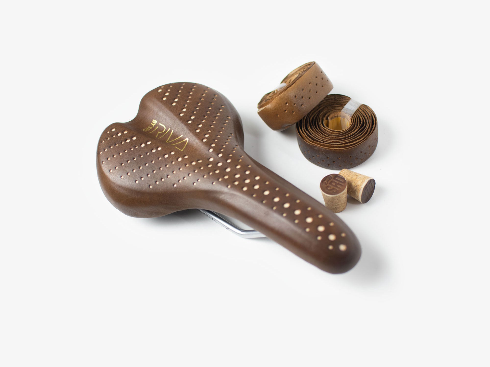 Kit Banco e Fita de Guidão / Manopla Riva Natural Leather